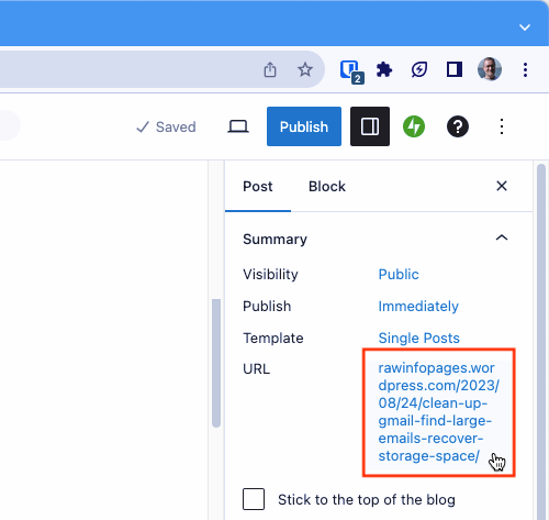 Save a WordPress post draft to see the URL.