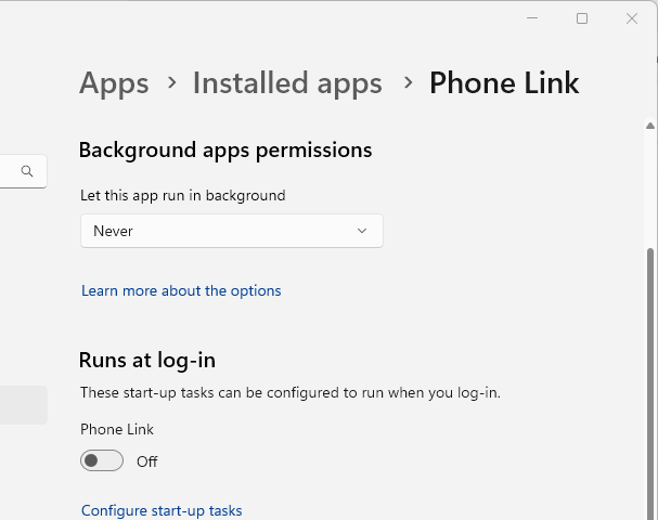 Windows app settings and background usage.