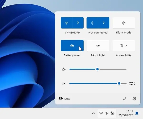 Turn on Battery saver in Windows.