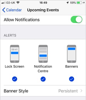 iOS Calendar iOS Calendar app notifications settings