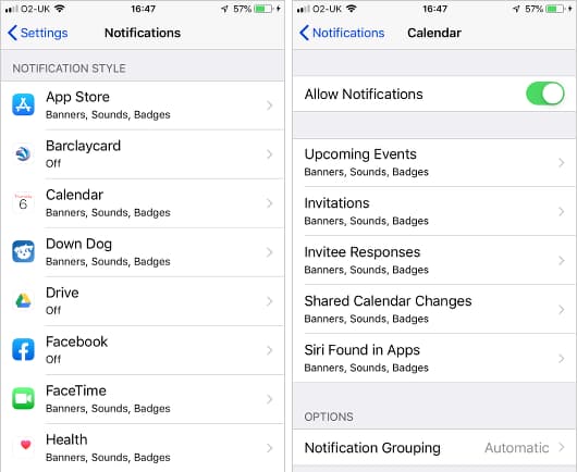 iOS notifications iOS app notifications settings