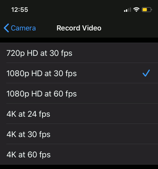 iOS camera settings for videos iPhone camera video record format settings