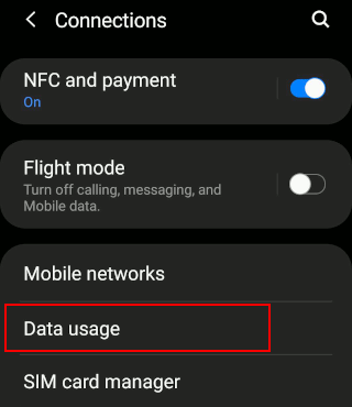 Android settings Android connection settings on an Android phone