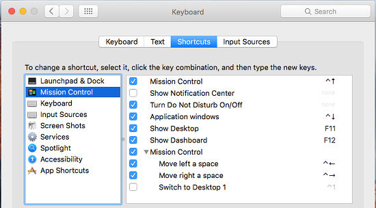 Keyboard shortcuts in OS X