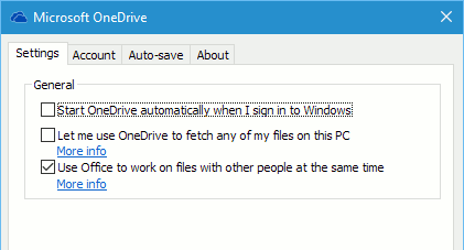 OneDrive settings