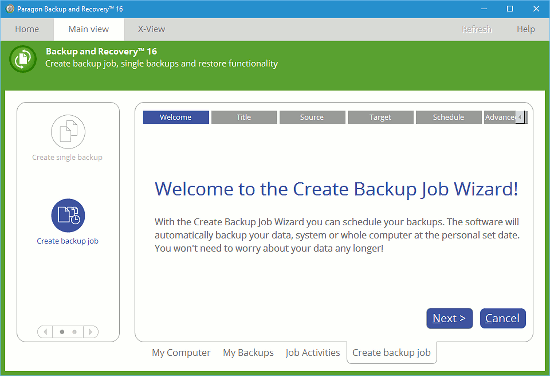 Create a backup job with Paragon Backup and Recovery 16