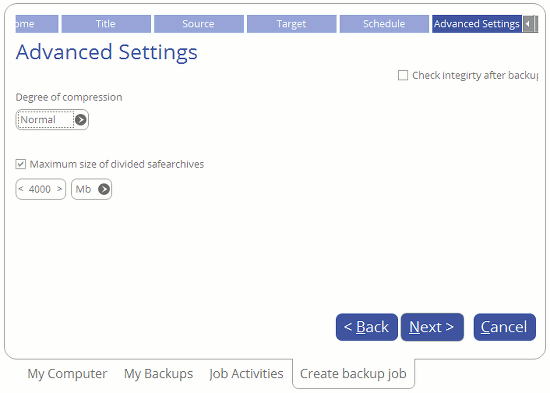 Select the compression options in Paragon Backup and Recovery 16