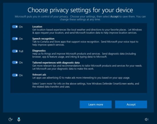 Windows 10 privacy settings