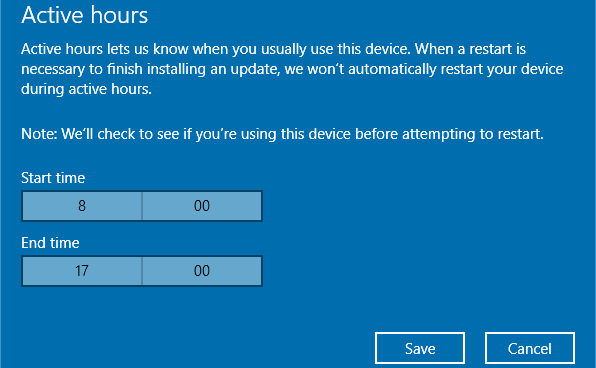 Change the active hours in Windows Update in Windows 10
