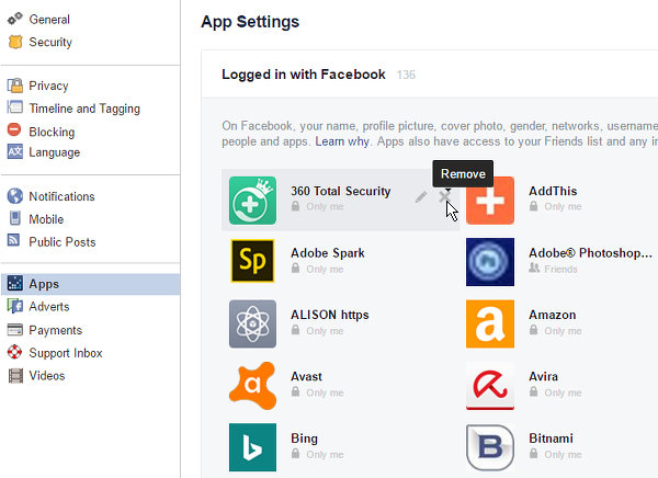 Revoke Facebook app permissions