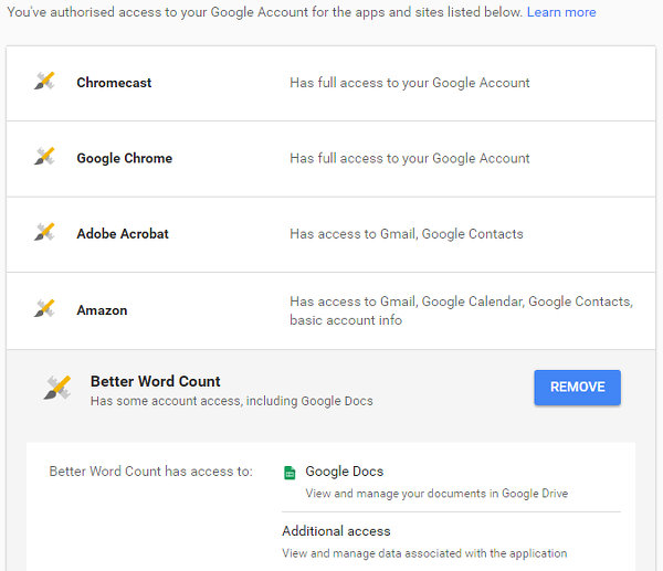Revoke Google app permissions