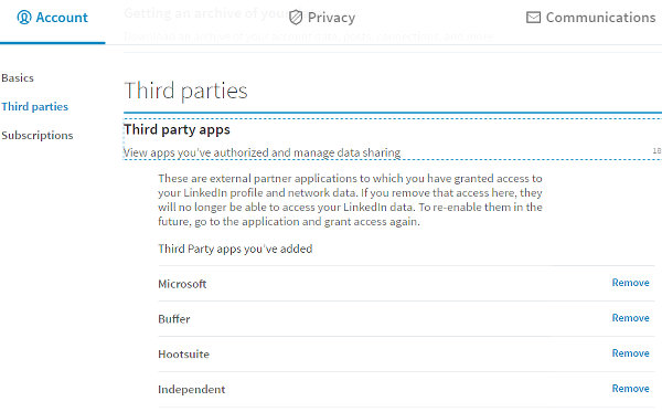 Revoke LinkedIn app permissions