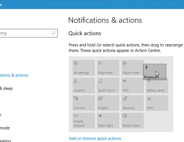 Rearrange the quick actions tiles in Action Centre in Windows 10
