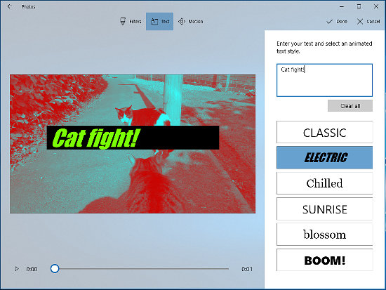 Text effects in the Windows 10 Photos app