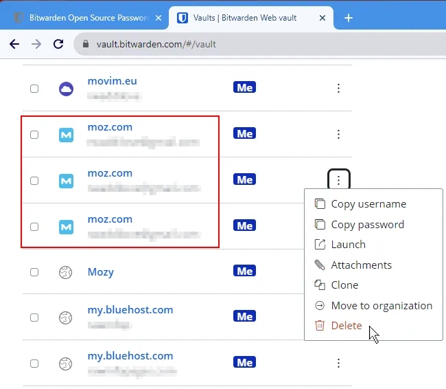 Managing Bitwarden logins.