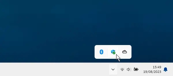 Windows taskbar showing the Windows Security icon.