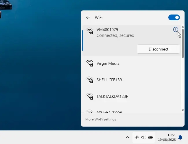 Wireless networks display on the Windows taskbar.