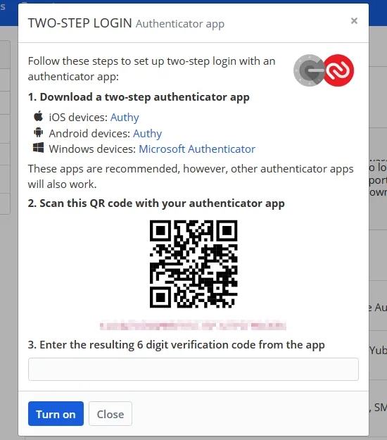 Bitwarden two-step login QR setup code.