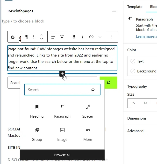 The WordPress page editor.
