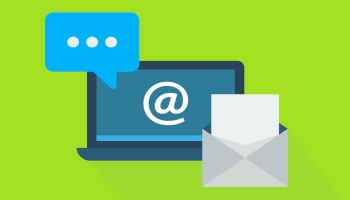 Illustration of a laptop computer with email and chat.