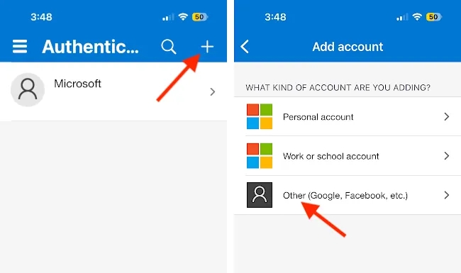 Add an item to Microsoft Authenticator.