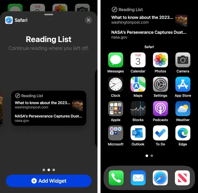 Browse widgets and add them to the iPhone home screen.