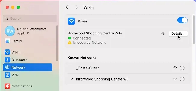 Configure macOS DNS servers in Settings.