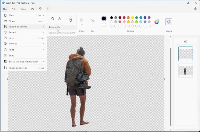 Load an image into a layer in Microsoft Paint in Windows.