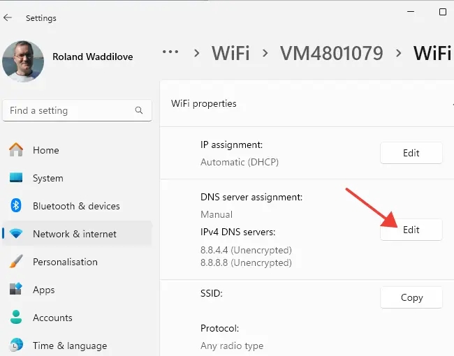Windows DNS settings.