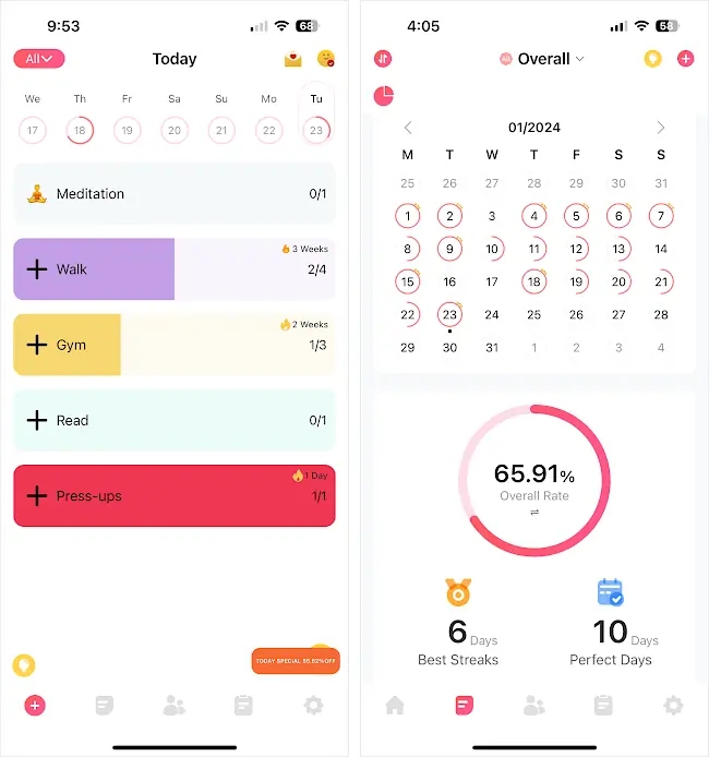 Screenshot of Habit TRacker app for the iPhone.
