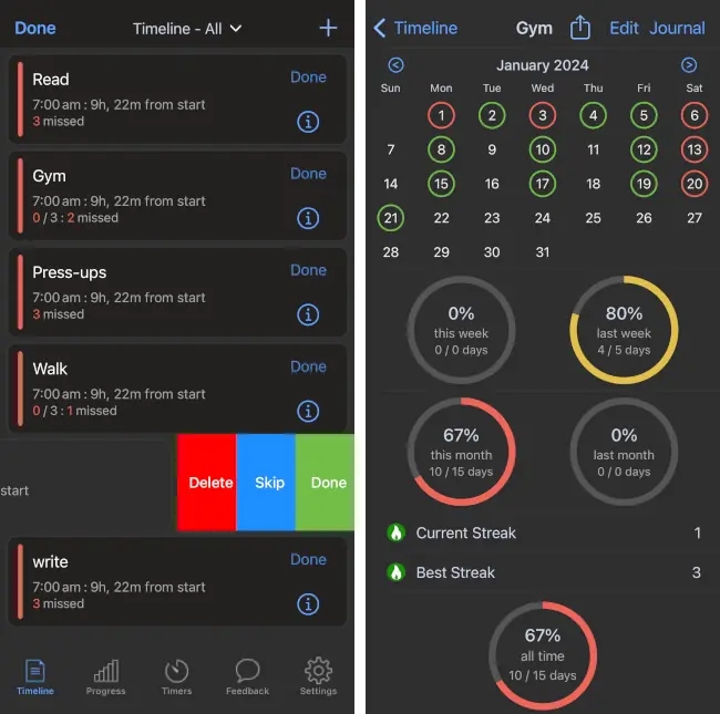 Screenshot of Habit Hub for the iPhone.