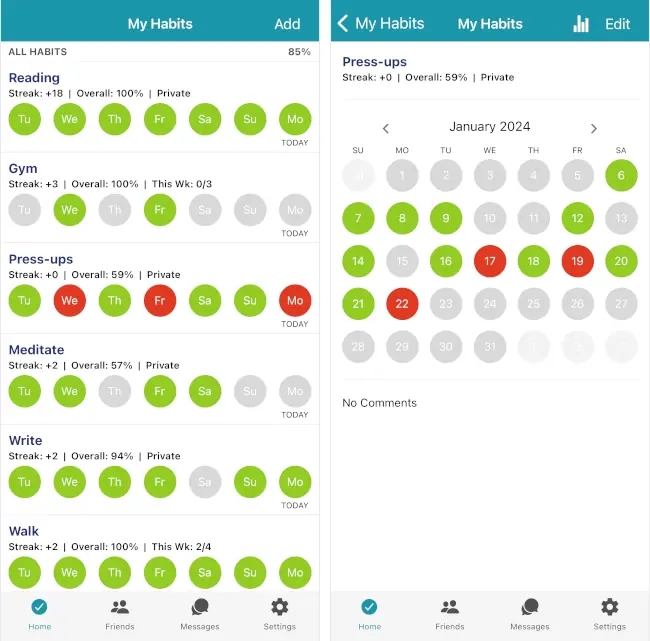 Screenshot of HabitShare app for the iPhone.