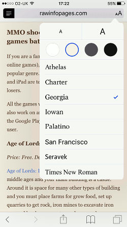 Safari Reader view on iPhone