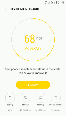 Device Maintenance in Android phone settings