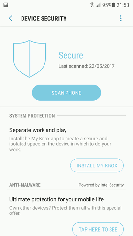 Intel Security on Samsung phone