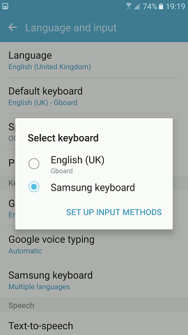 select the default keyboard in Android