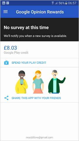 Google Opinion Rewards app home screen