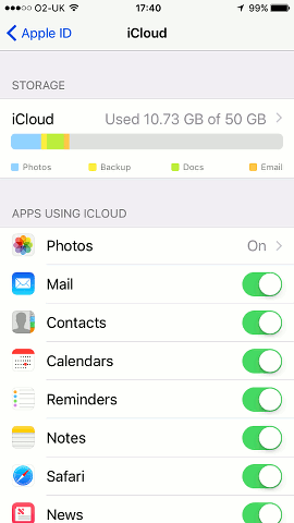 View your iCloud space usage on the iPhone in iOS 10.3