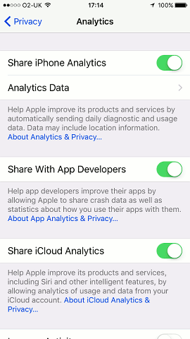 iOS 10.3 privacy settings on the iPhone