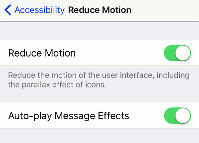 Reduce motion in the iPhone interface