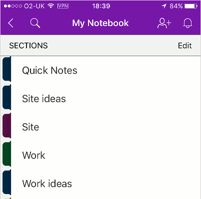 OneNote app on the iPhone