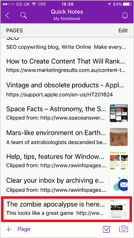 Browse the notes in OneNote on the iPhone