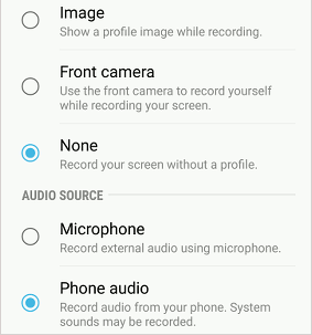 Samsung Game Tools recording settings