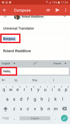 The translation function using Gboard on An Android phone
