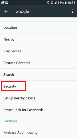 Google security settings on Android