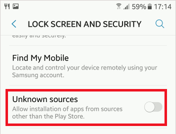 Unknown sources switch in Android settings
