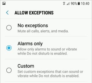 Do not disturb exceptions on Android