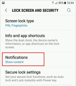 Lock screen settings on an Android phone