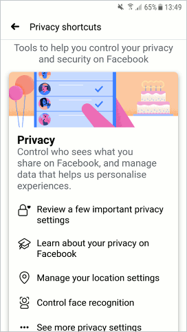 Facebook phone app privacy settings
