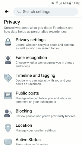 Facebook app privacy settings